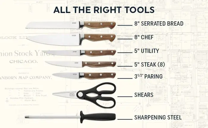 Chicago Cutlery 15ც დანა, მაკრატელი და სალესი Precision Cut Walnut Handle - Image 2