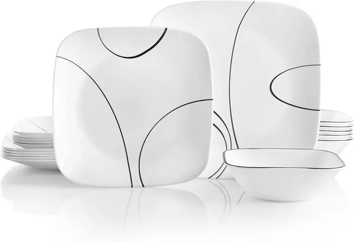 Corelle 18ც თეფში და თასი კვადრატული Simple Lines Studio - Image 1