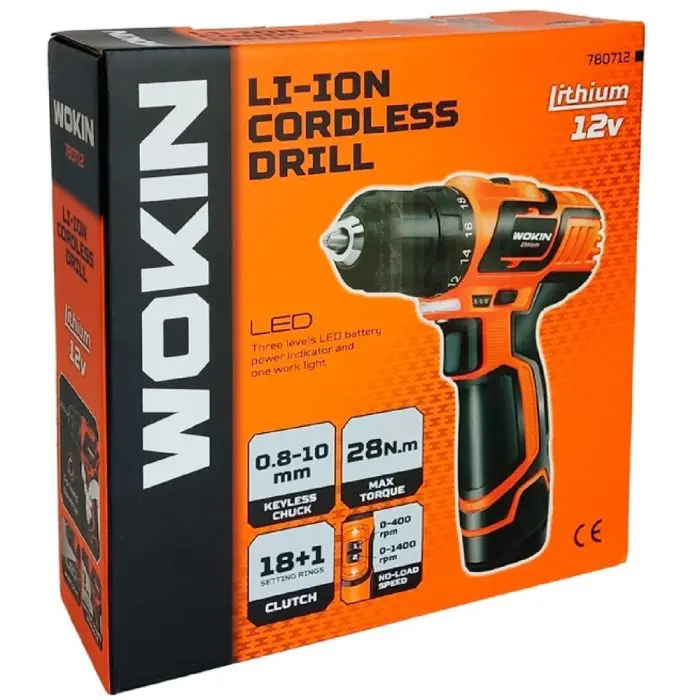 ელექტრო სახრახნისი Wokin 780712, 12V, 1400Rpm, Li-ion Cordless Drill, Black/Orange - Image 4
