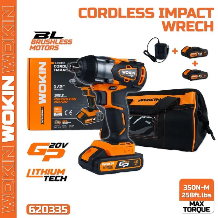 ელექტრო ქანჩის მოსახსნელი Wokin 621335, 20V, LI-ION CORDLESS IMPACT WRENCH (INDUSTRIAL), Black/Orange - Image 2