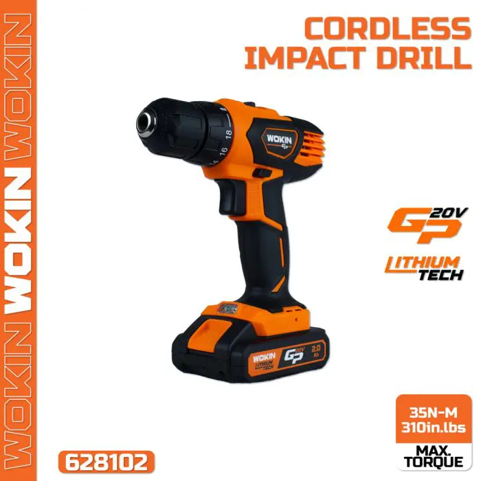 სახრახნისის და ქანჩის მოსახსნელის ნაკრები Wokin 628102, 1500Rpm, LI-ION CORDLESS 2-PC. COMBO KIT, Black/Orange - Image 2