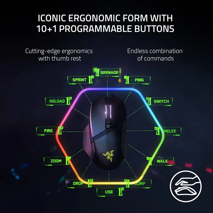 მაუსი Razer Mouse Basilisk V3 Pro, RGB, USB-A/WL/BT, white - Image 7