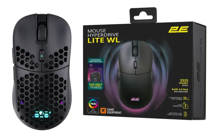 მაუსი 2E Gaming, HyperDrive Lite WL, RGB, USB-A/WL, black - Image 11