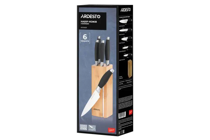 დანების ნაკრები Ardesto Gemini, 6 ცალი, უჟანგავი ფოლადი, ბამბუკის ბლოკით - Image 2