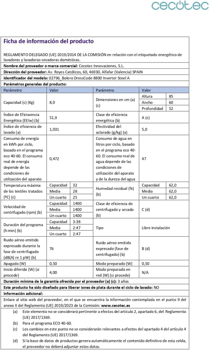 სარეცხი მანქანა Bolero DressCode 8800 Inverter Steel A - Image 3