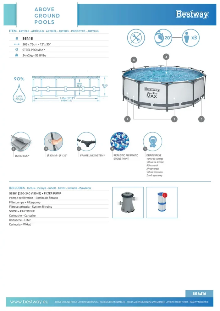 მრგვალი კარკასული აუზი Bestway 56416 - Image 9